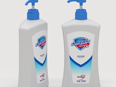 Shellabond Daily Cleaning Products White Bottles With Blue Pump Dispensers And Red Blue Labels 500ml 3d model