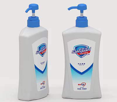 Shellabond Daily Cleaning Products White Bottles With Blue Pump Dispensers And Red Blue Labels 500ml 3d model