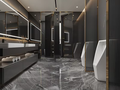 Modern Public Restroom With Marble Floor And Fixtures 3d model