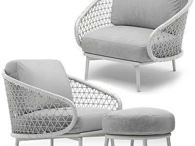 Stylish Modern Woven Accent Chair With Padded Seat Metal Frame And Ottoman 3d model