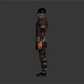Medieval Warrior Character In Red Brown Armored Suit With Silver Helmet And Orange Gloves