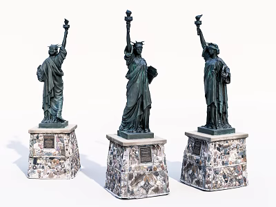Three Statue of Liberty Sculptures with Decorative Inlaid Pedestals 3d model