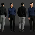 Four Men Modeling Modern Casual Outfits With Black Blue Shirts And Gray Pants