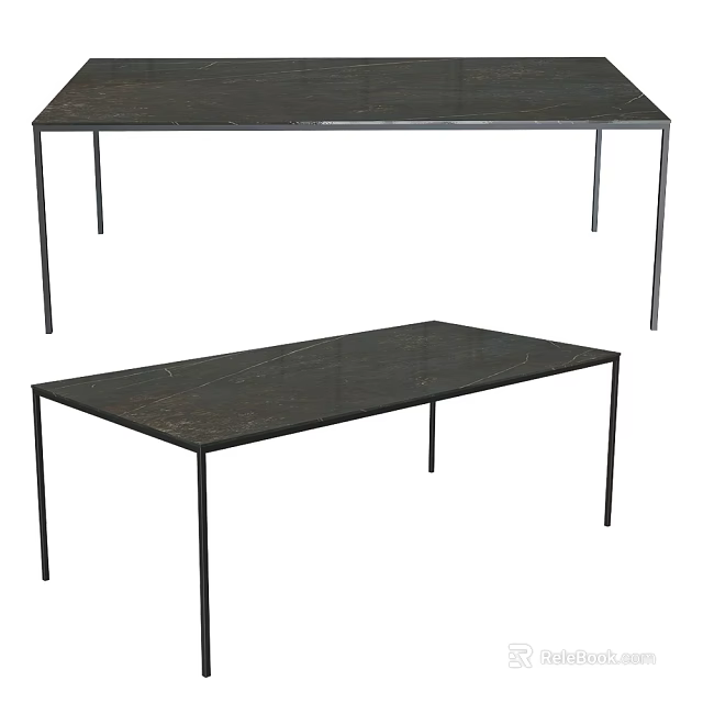 Black Marble Top Dining Table With Slim Metal Legs Modern Sleek Design 3d model 