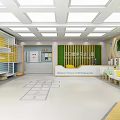Bright Kindergarten Interior With Colorful Decor Green Plant Wall Number Grid And Kids Tables