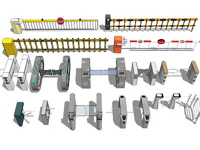 Public Facilities With Various Turnstiles Barriers And Access Control Systems For Security Management 3d model