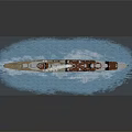 Red Vintage Steam-powered Warship Sailing on Water with Smokestack Emitting White Smoke and Turrets