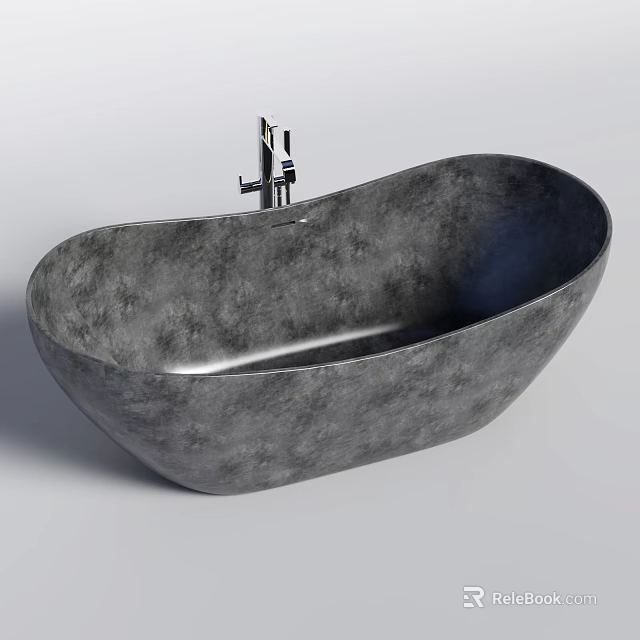 Modern Concrete Bathtub Oval Shaped Design With Silver Faucet And Contemporary Style 3d model 