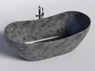Modern Concrete Bathtub Oval Shaped Design With Silver Faucet And Contemporary Style 3d model