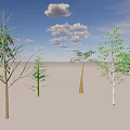 Various Trees in Outdoor Scene With Blue Sky and White Clouds 3d model