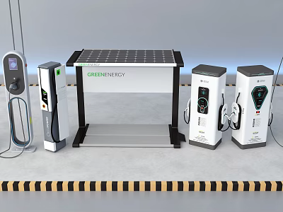 Public Green Energy Electric Vehicle Charging Stations With Solar Panel And Multiple Units 3d model