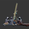 Magical Fantasy Scene With Central Glowing Pool And Surrounding Robed Characters