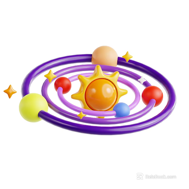 Colorful Decorative Ornament Set With Purple Circular Track Sun Center And Star Decorations 3d model 