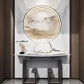 Modern Console Table Design With Round Mirror Marble Wall And Decorative Accents 3d model