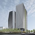Twin Modern Office Towers With Green Landscaped Areas And Highway Interchange