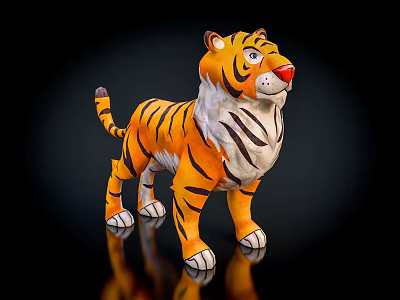 Standing Tiger Doll With Orange Black Stripes White Belly And Red Nose 3d model