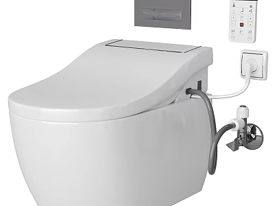 Modern Smart Toilet with Remote Control and Wall Mounted Control Panel 3d model
