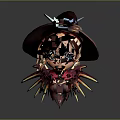 Anime Game Witch Character With Blonde Hair Wide Brimmed Hat Lightning Decor Red Outfit Wings