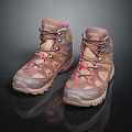 Brown Hiking Shoes With Red Accents Laces And Non Slip Rubber Soles For Outdoor Activities