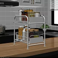 White Multi Tier Kitchen Rack With Storage Jars And Basket In Modern Kitchen 3d model