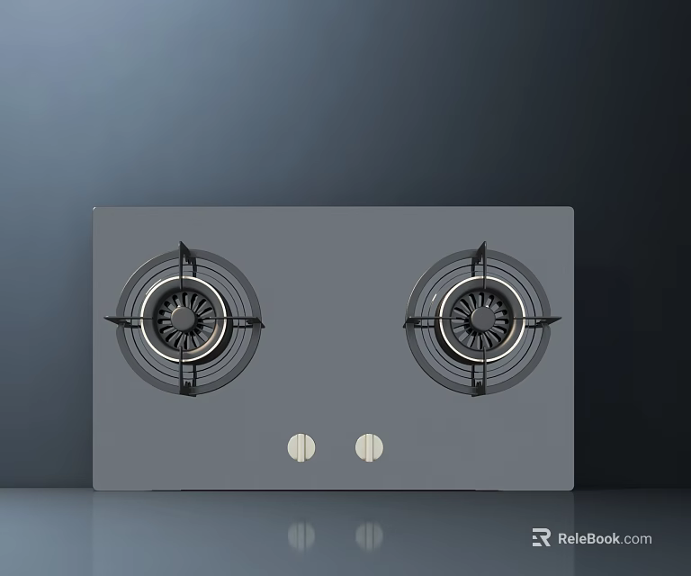 Modern Kitchen Gas Stove Appliance With Double Burners And Glass Top 3d model 