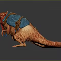 Furry Orange Game Movie Character With Long Tail And Blue Backpack Tied With Rope