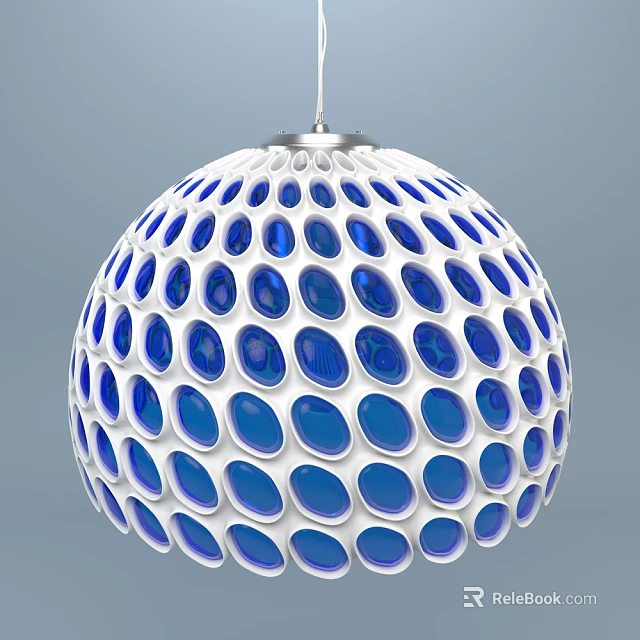Modern Spherical Chandelier With White Frame And Blue Glossy Oval Decorative Patterns 3d model 