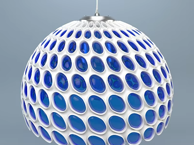 Modern Spherical Chandelier With White Frame And Blue Glossy Oval Decorative Patterns 3d model