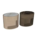 Modern Wooden Bedside Tables With Round Marble Top And Open Shelf