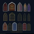 Stained Glass Windows With Various Intricate Patterns And Colorful Architectural Decorative Designs