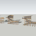 Modern Elevated Roadside Facility With Wooden Structure Staircase And Green Landscape