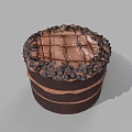 Decadent Layered Chocolate Cake Topped with Chocolate Shavings and Drizzled Chocolate Sauce