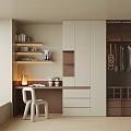 Modern Minimalist Wardrobe with Glass Door Hanging Clothes in Cozy Bedroom