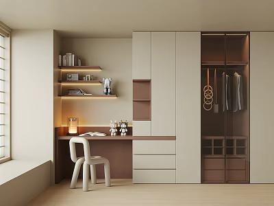 Modern Minimalist Wardrobe with Glass Door Hanging Clothes in Cozy Bedroom 3d model