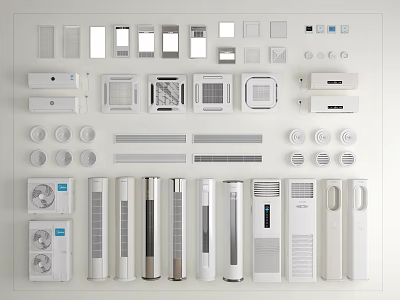 Various White Household Air Conditioners and Fans with Multiple Models and Modern Designs 3d model
