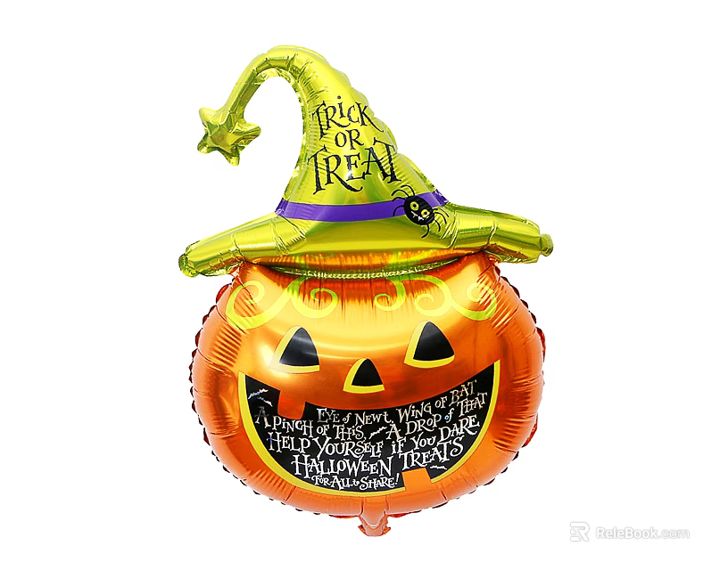Halloween Festive Balloon With Pumpkin Shape And Golden Witch Hat 3d model 