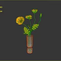 Orange Flowers With Green Leaves In Blue Vase On Dark Reflective Surface