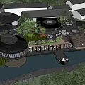 Modern Cultural Center With Green Roof Courtyard And Glass Facade Design