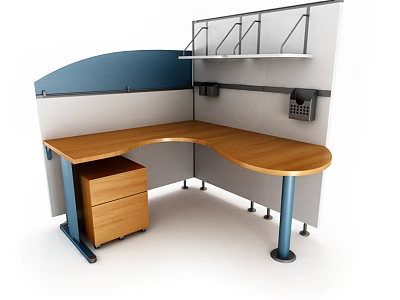 L Shaped Office Desk With Wooden Top Drawer Cabinet And Shelf Organizer 3d model