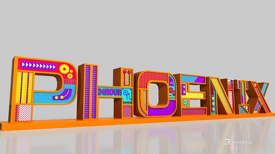 Colorful 3D Commercial Equipment With PHOENIX Letters Gear And Line Decorations Orange Base 3d model 