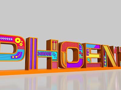 Colorful 3D Commercial Equipment With PHOENIX Letters Gear And Line Decorations Orange Base 3d model