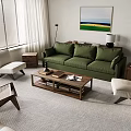 Cozy Modern Living Room Green Sofa And Wooden Coffee Table Set With Accent Chairs