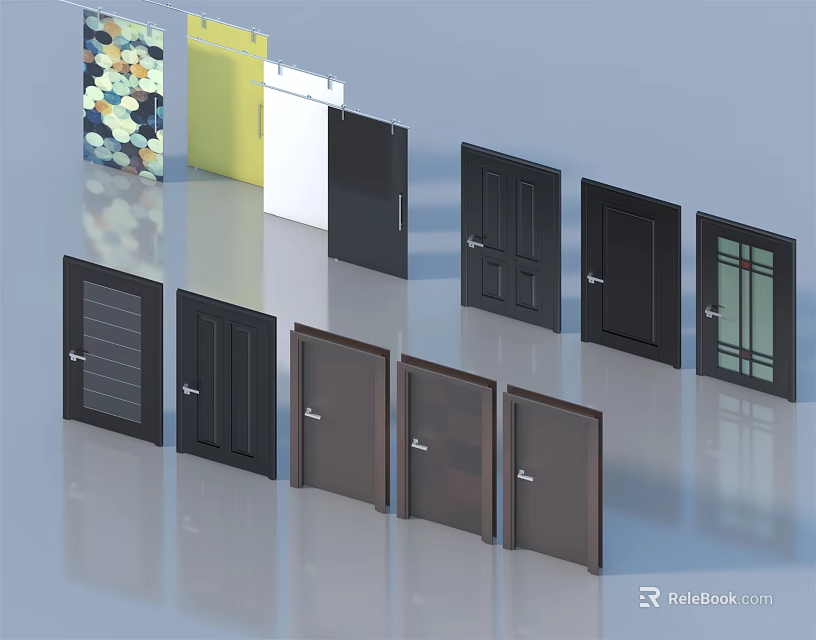 Various Style Swing Doors with Glass Panel and Diverse Color Options for Home Use 3d model 