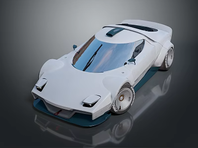 White Sports Car with Sleek Aerodynamic Body Large Alloy Wheels Transparent Windshield Modern Concept Design 3d model