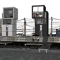 Modern Waterfront Architecture With Two Tall Buildings Docks And Overhead Power Lines