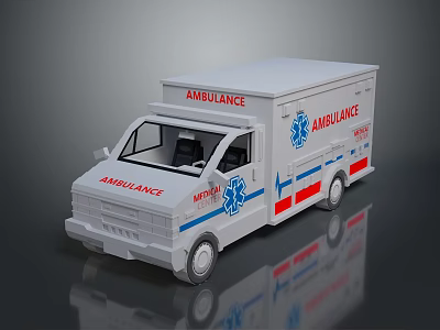 White Ambulance Vehicle With Red Blue Stripes And Medical Emblem 3d model