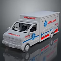 White Ambulance Vehicle With Red Blue Stripes And Medical Emblem