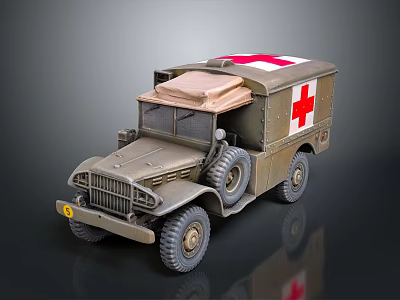 Olive Green Military Ambulance Model With Red Cross Symbol And Canvas Top 3d model