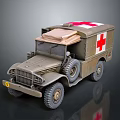 Olive Green Military Ambulance Model With Red Cross Symbol And Canvas Top