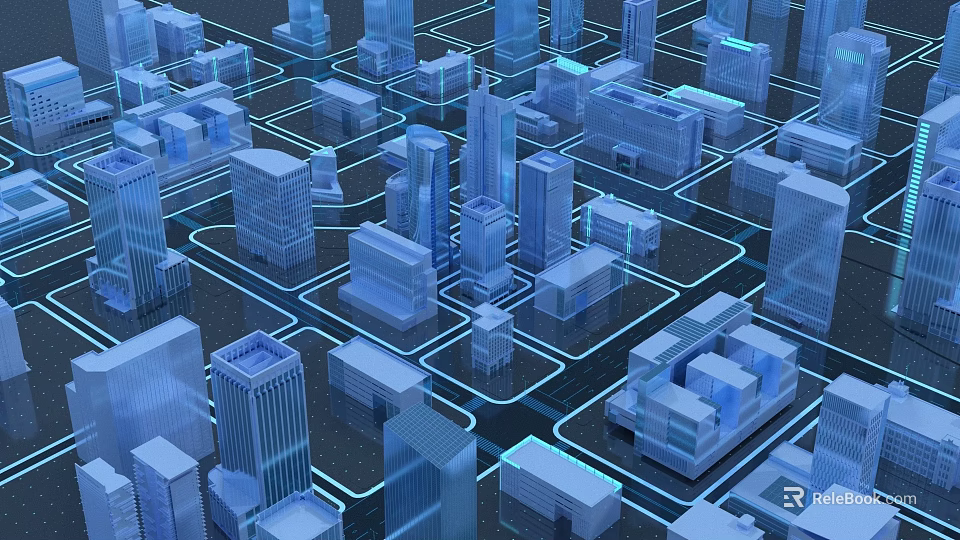 Future Architecture Design With Modern Skyscrapers Digital Network Connections And Futuristic Urban Layout 3d model 